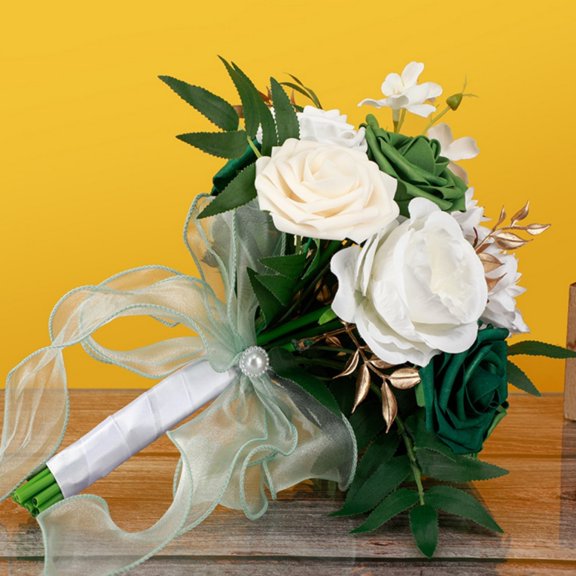 Royal Bridal Wedding Bouquet Round Holding Bouquet Throw Toss Artificial Rose Flower Bunch for Bride Bridesmaid Wedding Quinceanera