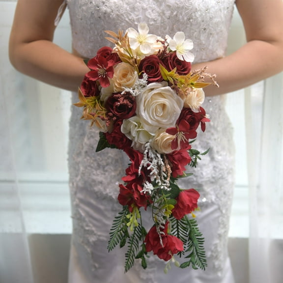 Royal Bridal Wedding Bouquet Round Holding Bouquet Throw Toss Artificial Rose Flower Bunch for Bride Bridesmaid Wedding Quinceanera