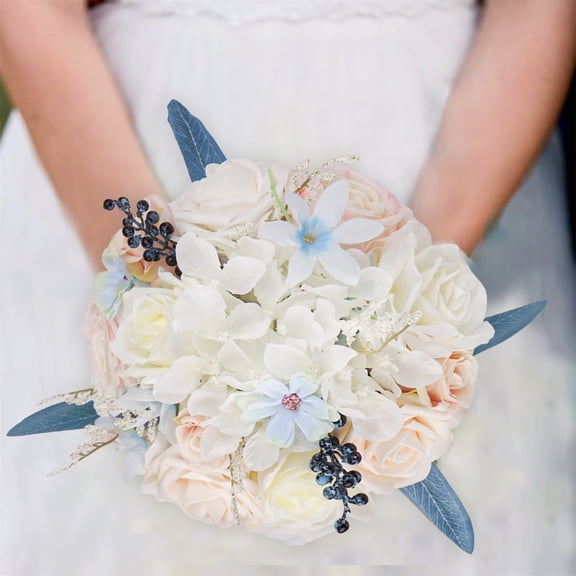 Royal Bridal Wedding Bouquet Round Holding Bouquet Throw Toss Artificial Rose Flower Bunch for Bride Bridesmaid Wedding Quinceanera