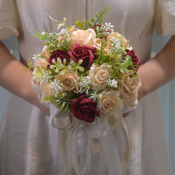 Royal Bridal Wedding Bouquet Round Holding Bouquet Throw Toss Artificial Rose Flower Bunch for Bride Bridesmaid Wedding Quinceanera