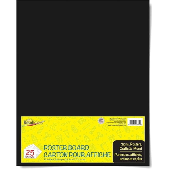 Royal Brites Black Poster Board, High Quality 2-Sided 22"x28" Poster Board for School and Work Projects, Arts & Crafts, Water & Fade Resistant Posterboard for Signs & Presentations, 22x28” Pack of 24