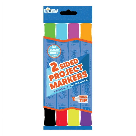 Royal Brites Dual Tip Markers, Chisel Point, Black Barrels, Assorted Ink Colors, Pack Of 4 Markers