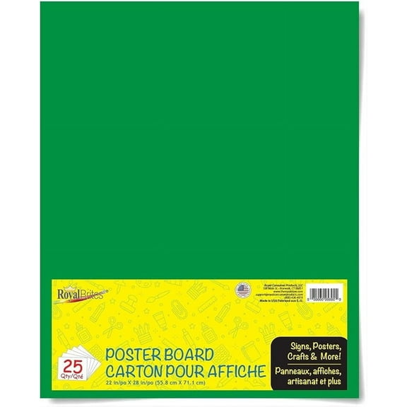 Royal Brites Green Poster Board, High Quality 2-Sided 22"x28" , pack of 25