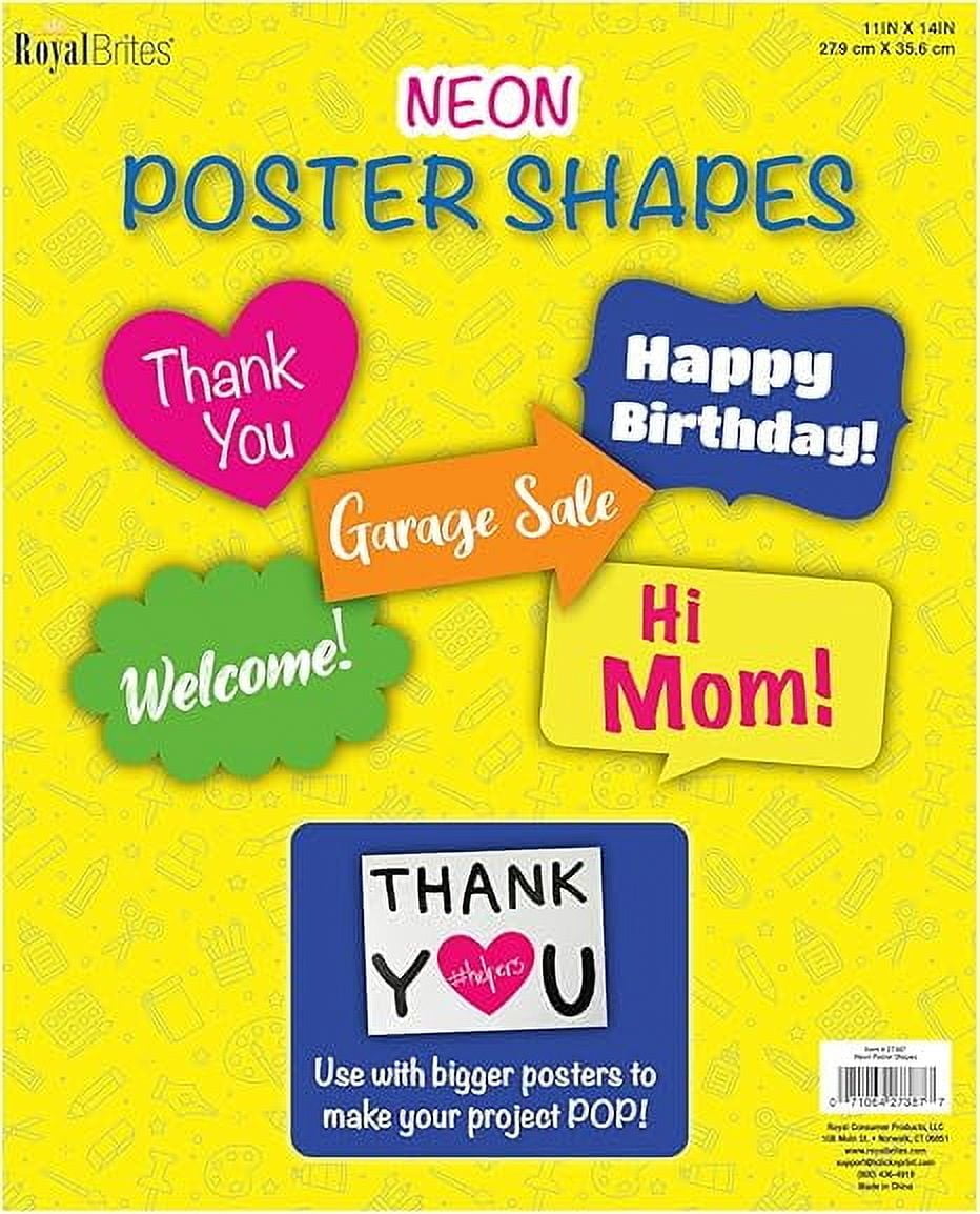 Royal Brites Neon Poster Board Shapes 11" x 14", A 60 Pack comes with 12 packs of 5 Neon Shapes