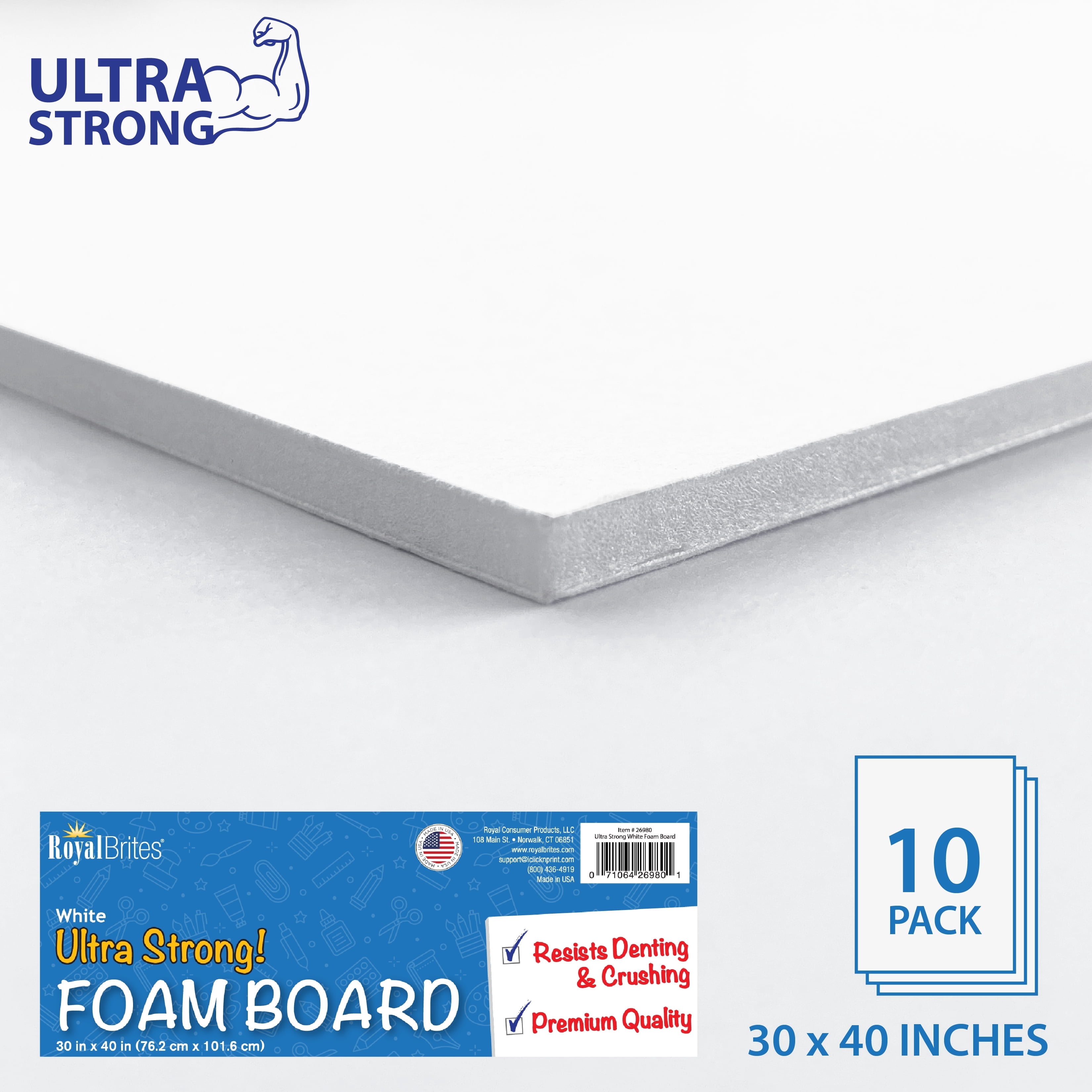 Royal Brites Foam Board, 20 In X 30 In, White,10 Boards/Carton - W.B. Mason