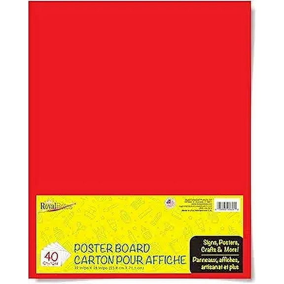 Royal Brites Red Poster Board, High Quality 2-Sided 22"x28" Poster Board for School and Work Projects, Arts & Crafts, Water & Fade Resistant Posterboard for Signs & Presentations, 22x28”; Pack of 40