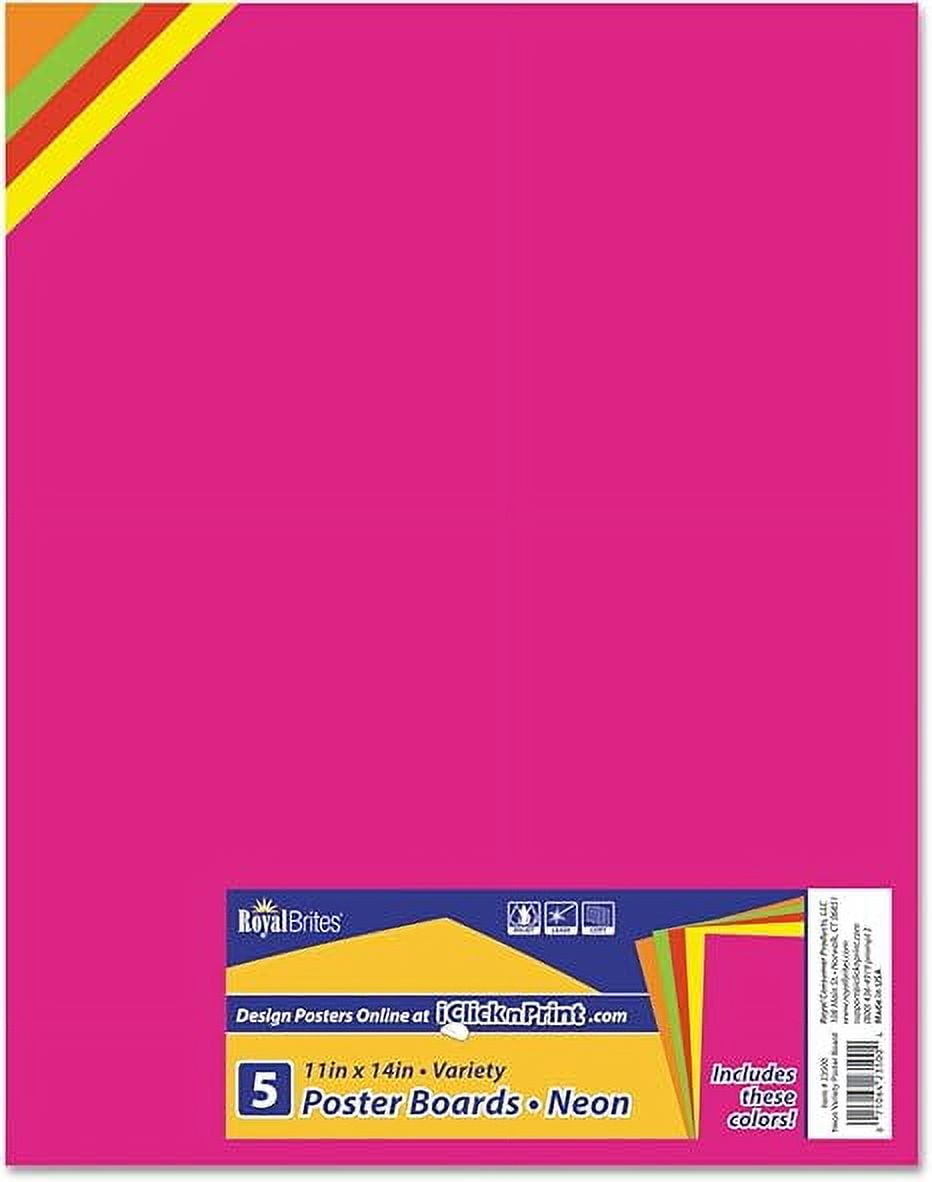 GEOGRAPHICS Royal Brites Variety Pack Fluorescent Poster Board, 11" x14" , Assorted Neon, Pack of 5