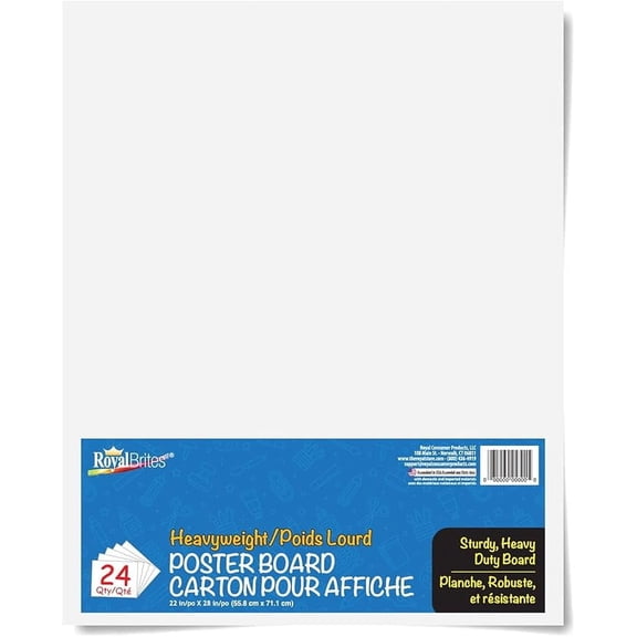 Royal Brites White Heavyweight Poster Board, Premium 2-Sided 22"x28" Poster Board for School and Work, Arts & Crafts, Durable, Water & Fade Resistant Posterboard for Signs & Presentations, Pack of 24