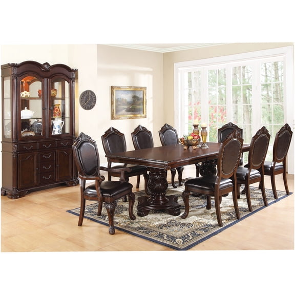 Royal Brown Formal 9-Piece Dining Set with Pedestal Table and Upholstered Chairs