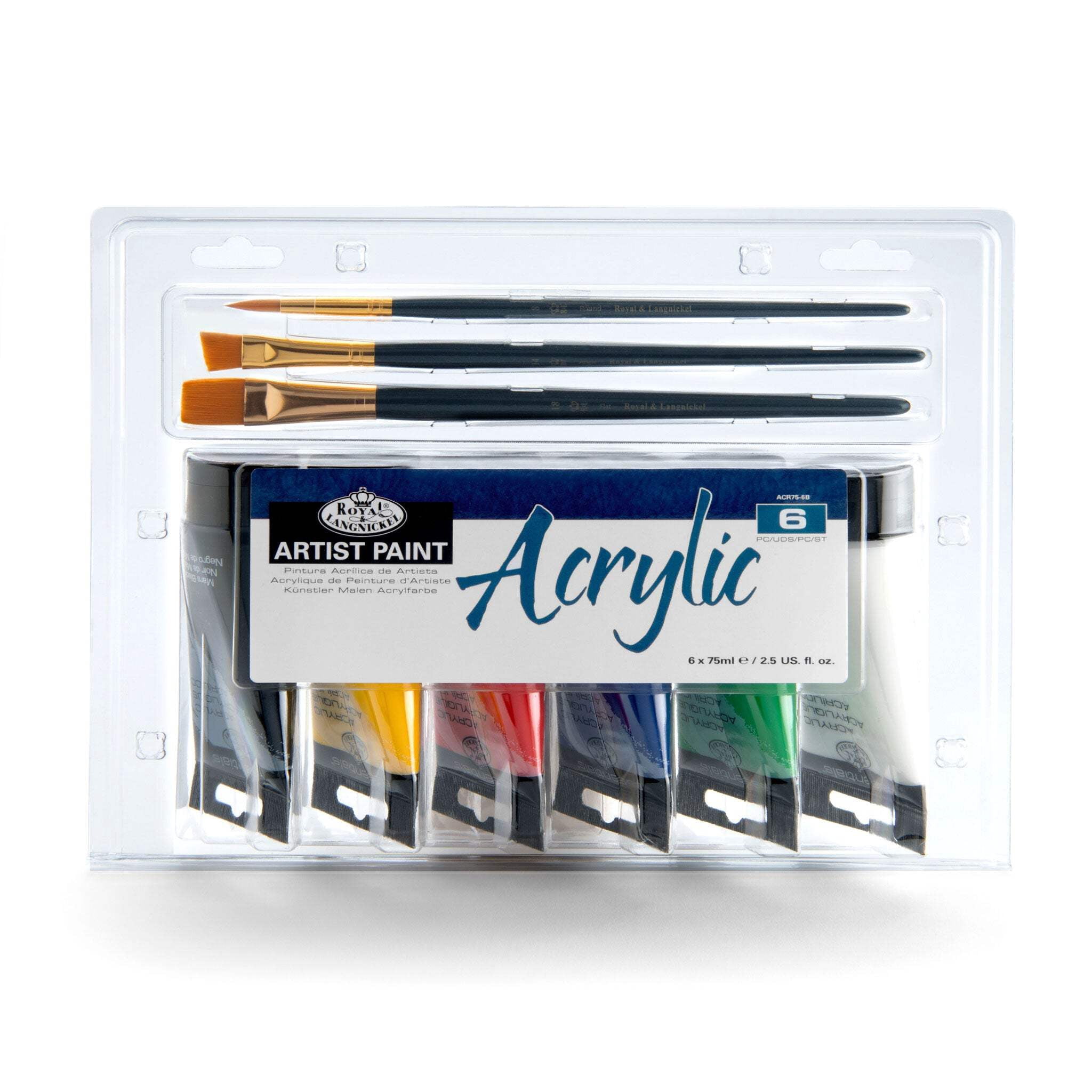 Royal & Langnickel Artist Paint Multi-Pack Set, 6-Colors With Brush, 75ml