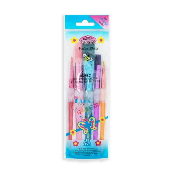 BK687 | Big Kid's Choice™ Lil' Grippers™ 5pc Nylon Chubby Round/Flat Brush Set