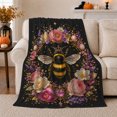 thumbnail image 1 of Royal Bumblebee Crown Pink Gem, Mystical Botanical Garden Scene, Warm Flannel Blanket for Sunroom and Reading Nook, Celestial Art Lovers Valentine's Day Gift, Fantasy Home Decor, 1 of 9