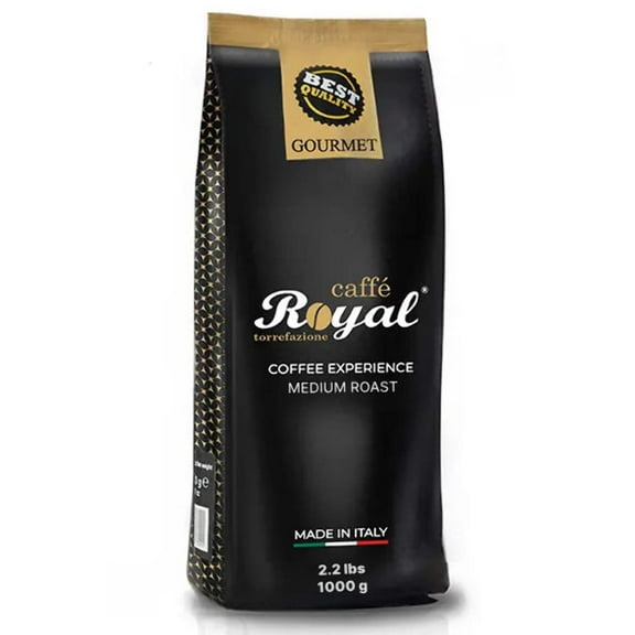 Royal Caffe Italian Coffee Beans Gourmet Medium Roast, 70% Arabica 30% Robusta Blend, Balanced Sweetness and Intense Aroma, Whole Bean, 2.2 lbs (1000 Grams), Made in Italy
