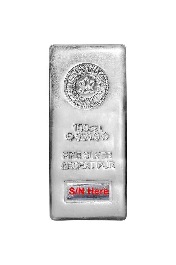 RCM 100 oz Silver Bar .9999 Fine Silver - Random Year