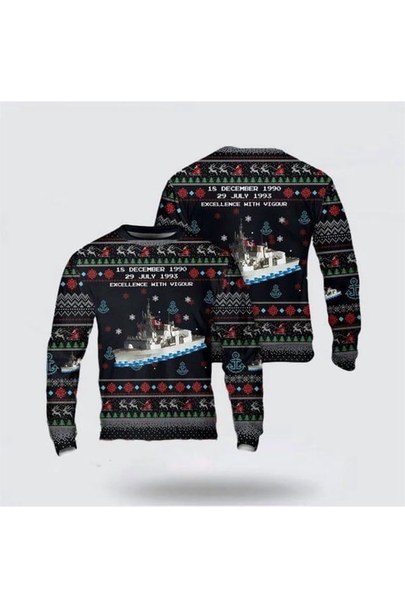 Royal Canadian Navy HMCS Toronto (FFH 333) Christmas AOP Sweater – Unique Christmas Sweater Gift For Military Personnel