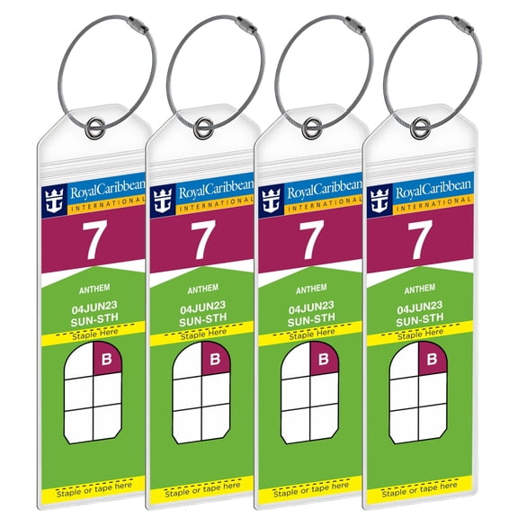 Royal Caribbean Cruise Luggage Tag Holders [4 Pack] – Waterproof, Durable Plastic with Steel Loops – Fits All Royal Caribbean Ships for Cruising in 2024, 2025 and 2026