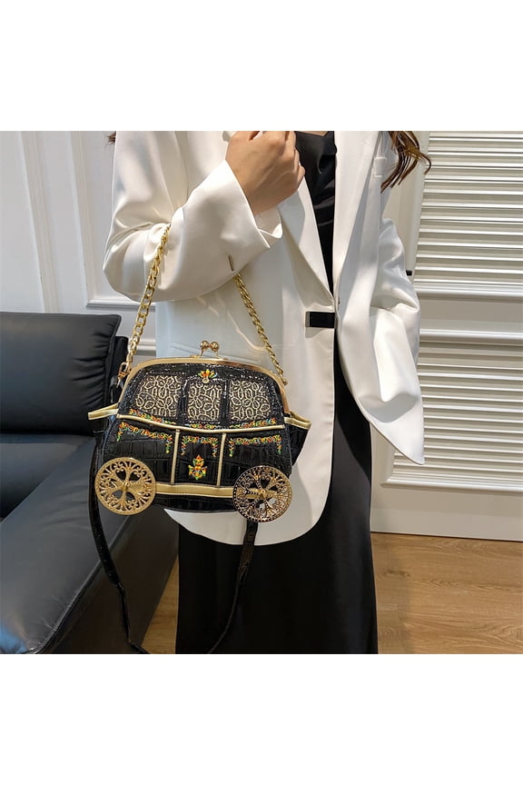 Royal Carriage Evening Tote Bag Women's Embroidered Luxury Gorgeous Leather Crossbody Bag