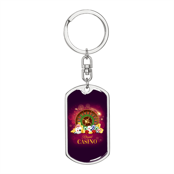 Royal Casino Gambler Stainless Steel or 18k Gold Premium Swivel Dog Tag Keychain