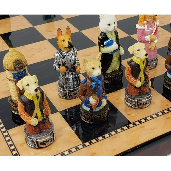 Royal Cats Vs Dogs Chess Chess Set W 18" Walnut Color Board