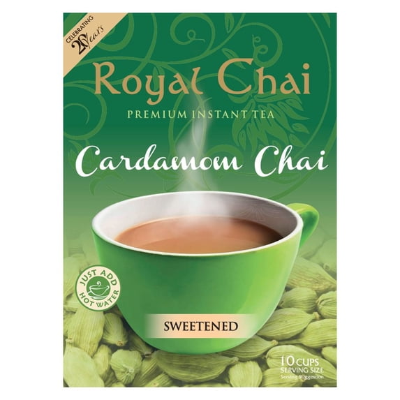 Royal Chai | Cardamom Chai Sweetened | 10 Count Single Box | Premium Instant Tea