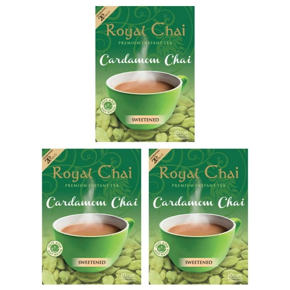 Royal Chai | Cardamom Chai Sweetened | 3 Pack (30 Sachets) | Premium Instant Tea