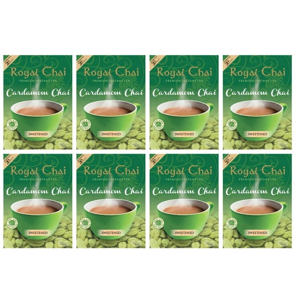 Royal Chai | Cardamom Chai Sweetened | 8 Pack (80 Sachets) | Premium Instant Tea
