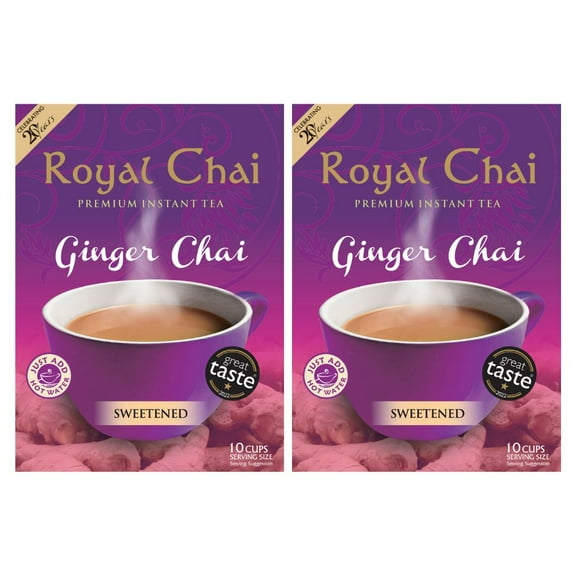 Royal Chai | Ginger Chai Sweetened | 2 Pack (20 Sachets) | Premium Instant Tea