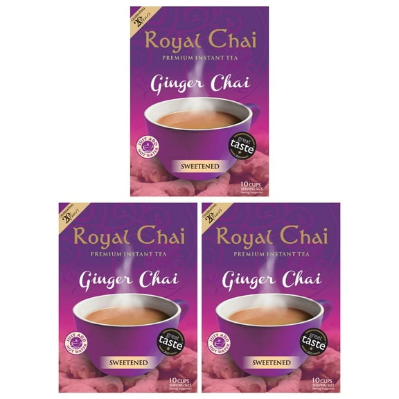 Royal Chai | Ginger Chai Sweetened | 3 Pack (30 Sachets) | Premium Instant Tea