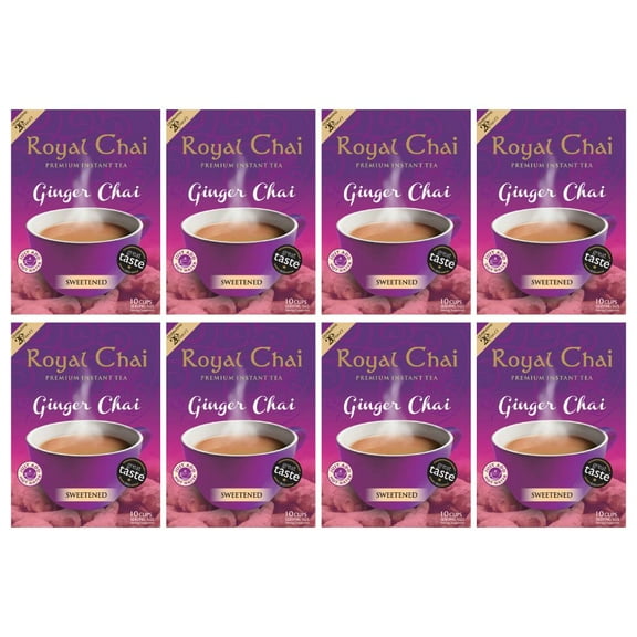 Royal Chai | Ginger Chai Sweetened | 8 Pack (80 Sachets) | Premium Instant Tea