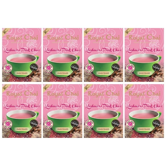 Royal Chai | Kashmiri Pink Chai Sweetened | 8 Pack (80 Sachets) | Premium Instant Tea