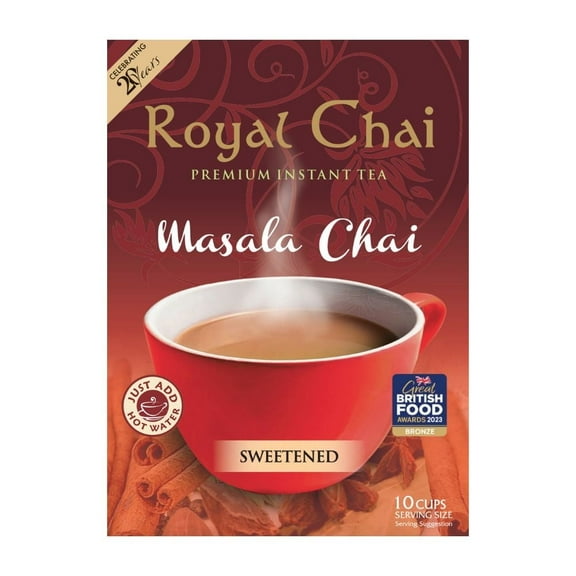 Royal Chai | Masala Chai Sweetened | 10 Count Single Box | Premium Instant Tea