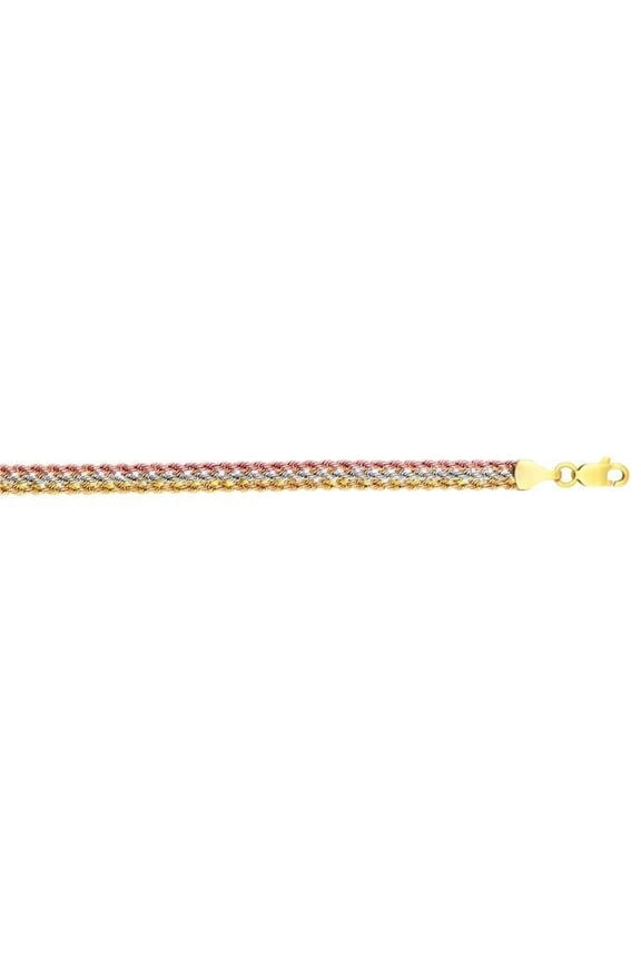 Royal Chain 012TCHTR-0750 7.5 in. 10K Tri Color Gold Diamond Cut Textured Bracelet with Lobster Clasp