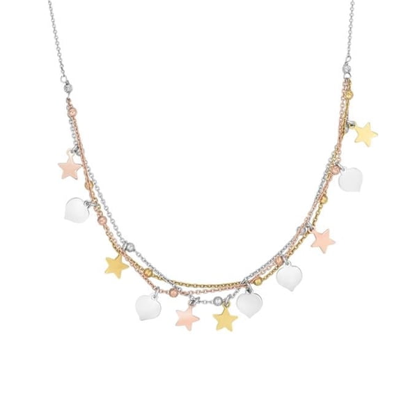 Royal Chain AGMRC10241-18 18 in. Sterling Silver Tri Color Diamond Cut Textured Necklace with Lobster Clasp
