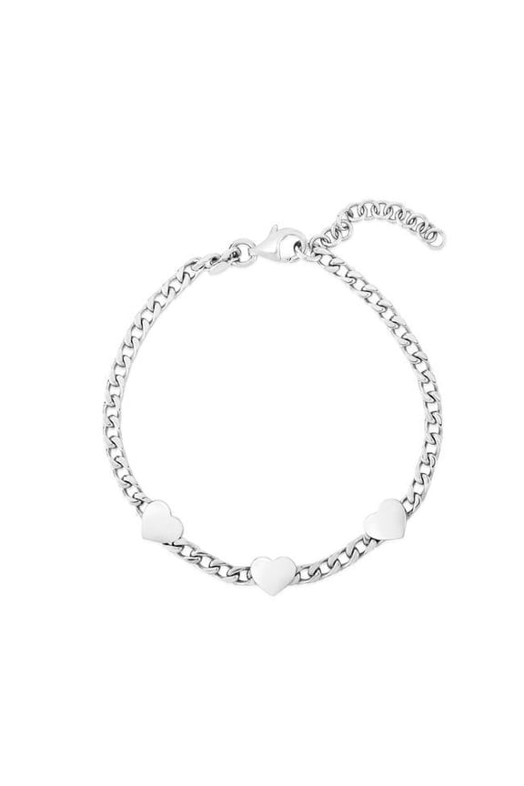 Royal Chain AGRC14685-08 8 in. Silver & Rhodium Polished Heart 1 in. Extender Bracelet with Lobster Clasp