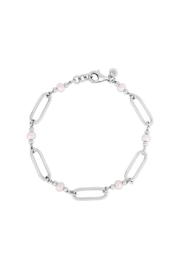 Royal Chain AGRC14847-0750 7.5 in. Silver Rhodium Polished Paperclip Bracelet with 4.5 mm Round White Fresh Water Pearl