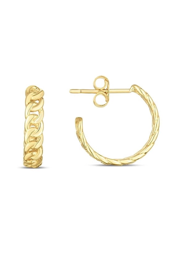 Royal Chain ER13322 14K Yellow Gold Polished 3 by 4 Moon Hoop Earring with Push Back Clasp
