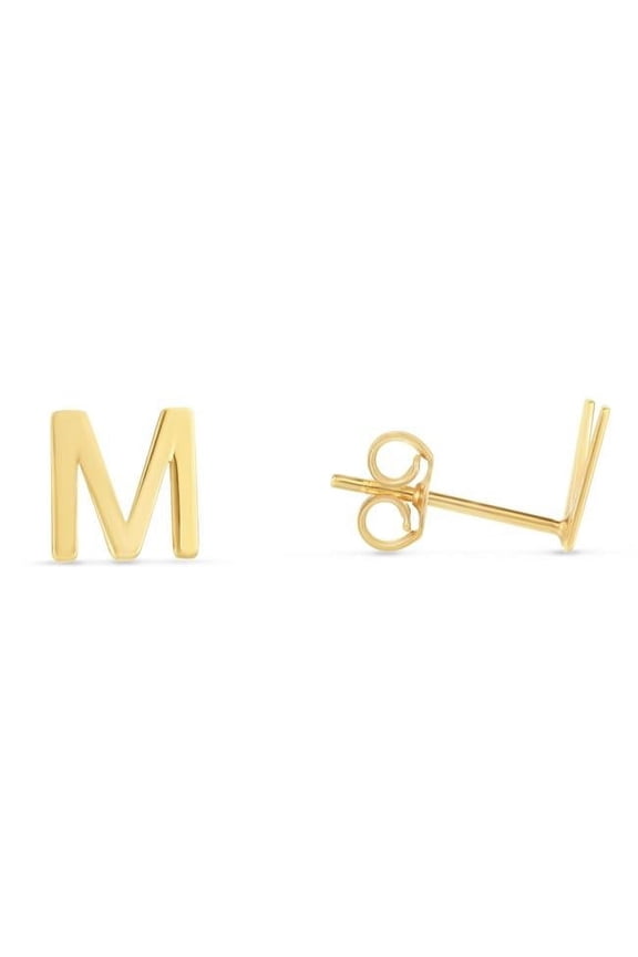 Royal Chain ERM11192 14K Yellow Gold Polished Initial M Earring with Push Back Clasp