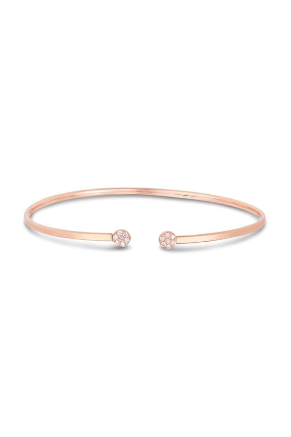 Royal Chain PBG3243 14K Rose Gold Polished Textured Beaded Ends Cuff Bangle with 0.10 CT 1.25 mm White Diamond