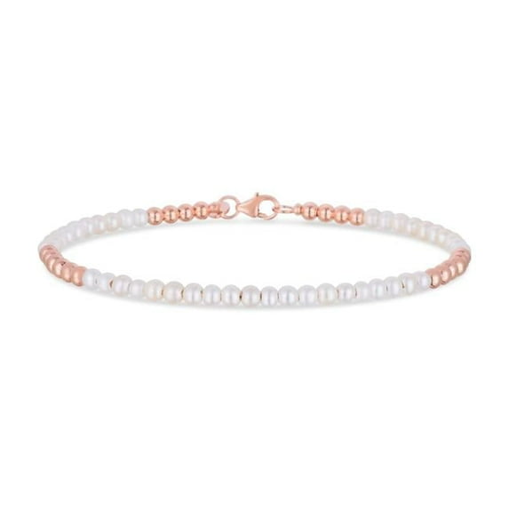 Royal Chain PBG3463-07 7 in. 14K Rose Gold Polished Beaded Bangle Bracelet with Pear Shaped Lobster Clasp & 2 mm Ball White Pearl