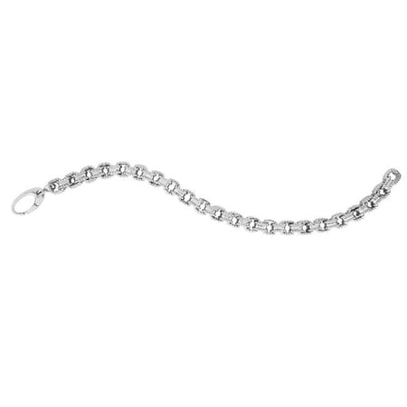 Royal Chain PGRC14204-09 9 in. Silver & Platinum Plating Diamond Cut Textured Square Link Italian Cable Bracelet with Fancy Lobster Clasp