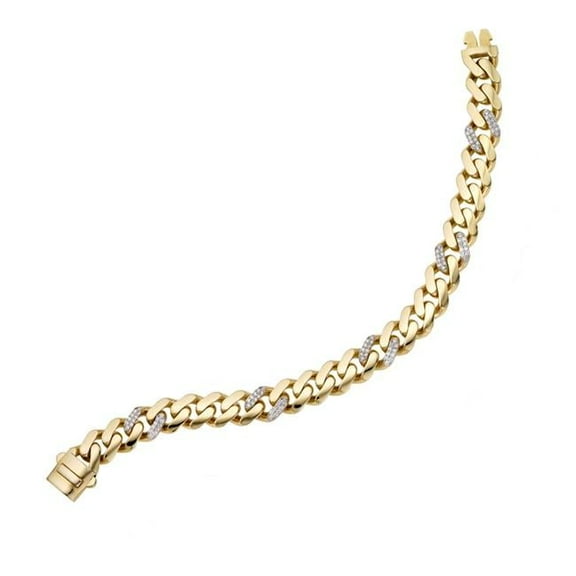 Royal Chain RC10030-18 18 in. 14K Yellow Gold Modern Lite Miami Cuban with Diamonds Chain & Box with Both Side Push Clasp