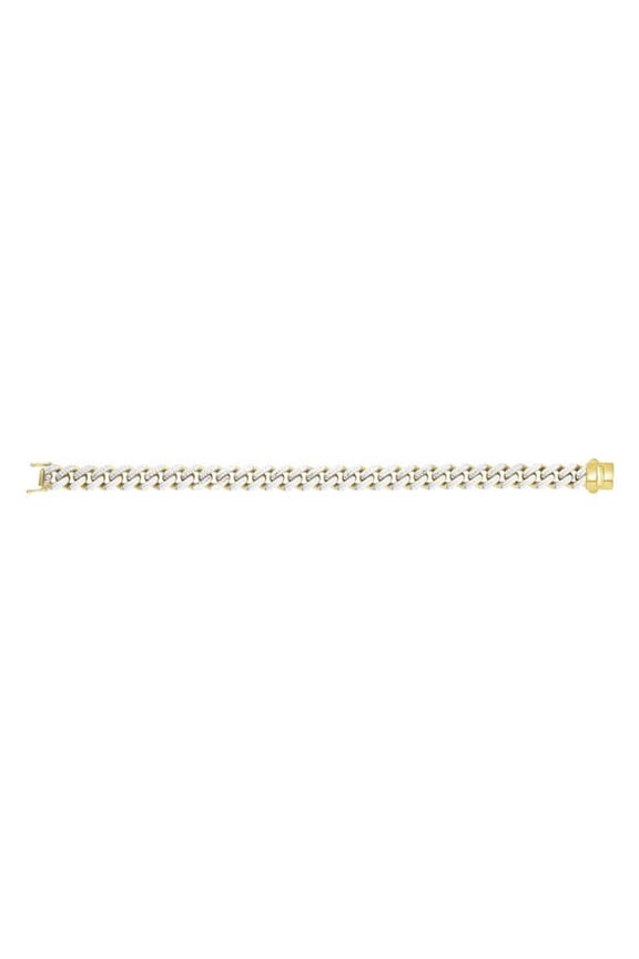 Royal Chain RC10348-0825 8.25 in. 14K Yellow Gold Modern Lite Miami Cuban with Pave Chain & Box with Both Side Push Clasp