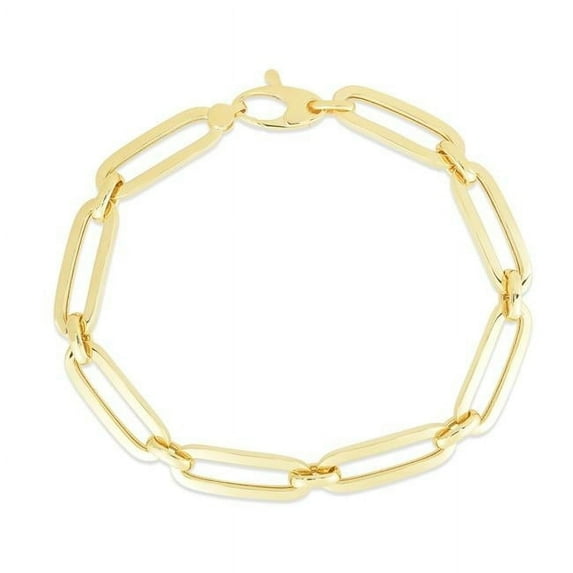 Royal Chain RC14274-0750 7.5 in. 14K Yellow Gold Polished Square Tube Oval Link Bracelet with Casted Oval Lobster Clasp