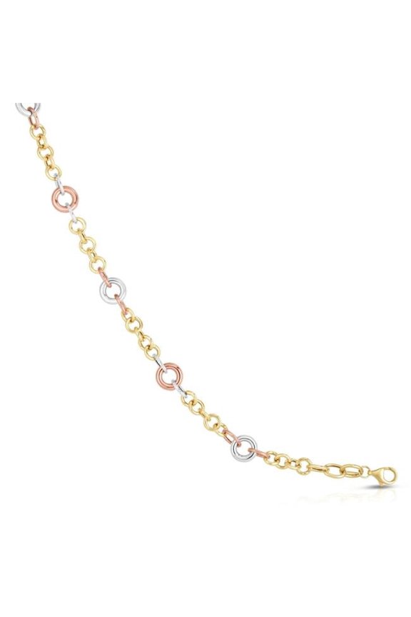 Royal Chain RC1462-0750 7.5 in. 14K Tri Color Gold Diamond Cut Textured Bracelet with Lobster Clasp