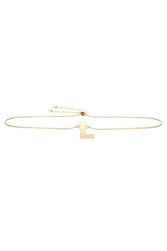 Royal Chain RCL10901-0925 9.25 in. 14K Yellow Gold Polished Initial L Bracelet with Draw String Clasp