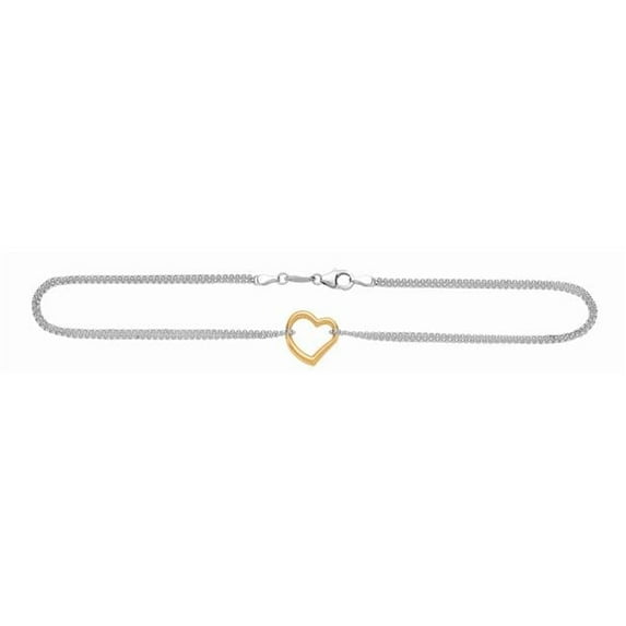 Royal Chain RDA102-10 10 in. 14K Sterling Silver Diamond Cut Textured Heart Anklet Anklet with Lobster Clasp