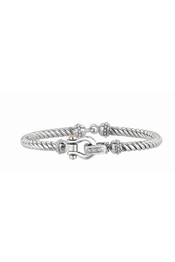 Royal Chain SILF3190 18K Sterling Silver Polished Italian Cable Bangle with Cuff Button Clasp