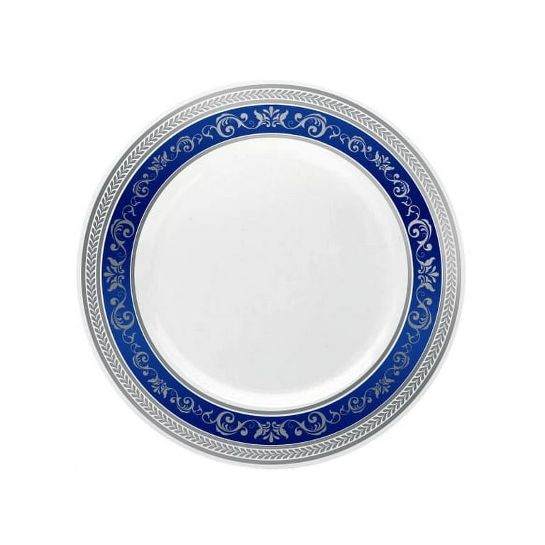 Blue and shop white plastic plates