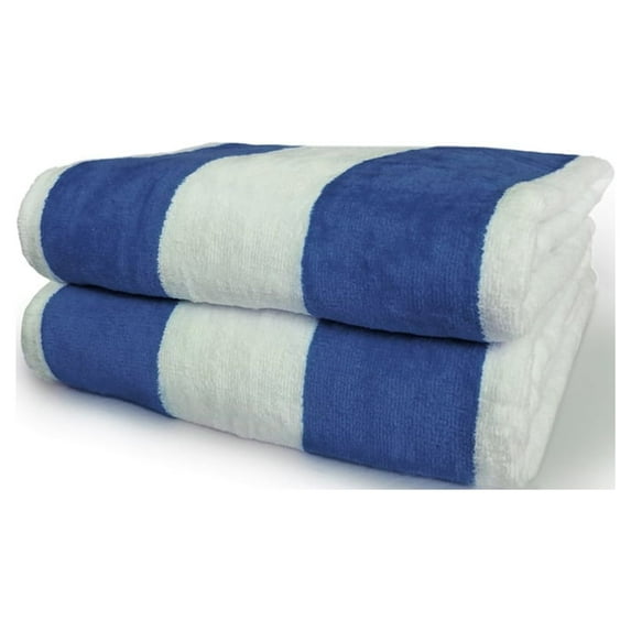 Royal Comfort 30x60 Terry Beach Towels Cotton Velour Cabana Stripe 100% Cotton. (2, Caribbean Blue/White)