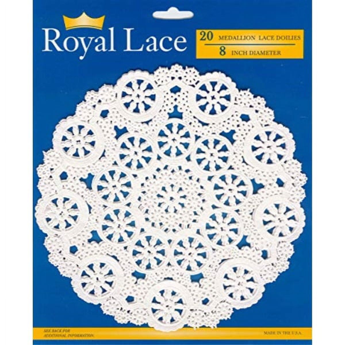 Royal Consumer Medallion Lace Round Paper Doilies, 8-Inch, Pack of 20 (B23004), White